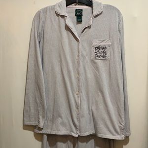 LAURA ASHLEY PAJAMAS 2PCS SZ SM GRAY/WHT KNIT